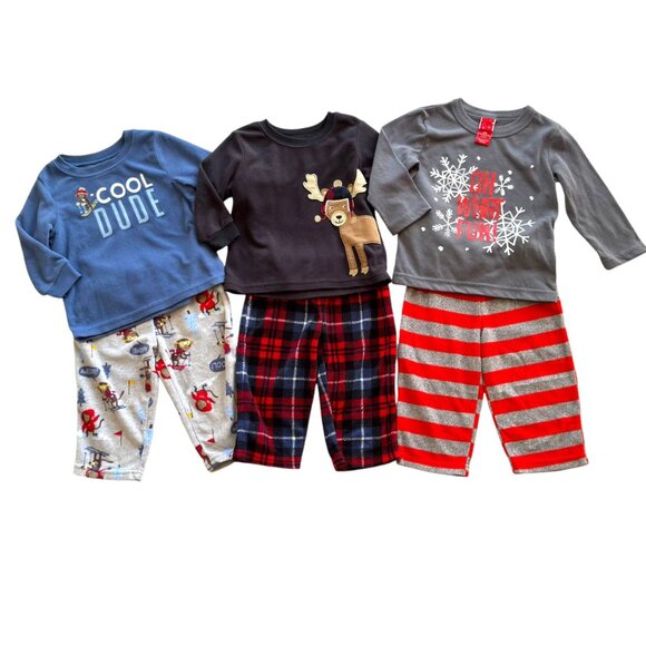 3 Pairs Baby Boy 2-Piece Holiday Fleece Pajama Sets 12M Moose Reindeer Snowflake - Picture 12 of 12